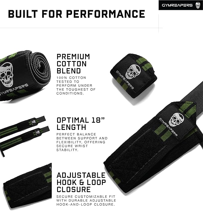Gymreapers Weightlifting Wrist Wraps (IPF Approved) 18" Professional Quality Wrist Support with Heavy Duty Thumb Loop - Best Wrap for Powerlifting Competition, Strength Training, Bodybuilding
