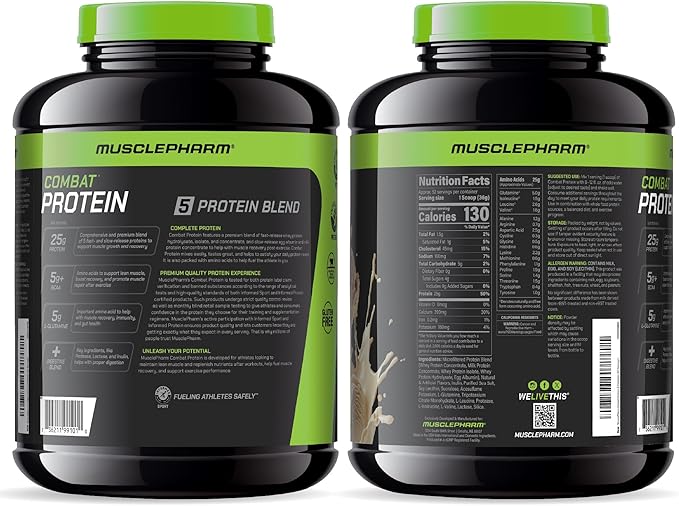 MusclePharm Combat Protein Powder, Vanilla Flavor, Fuels Muscles for Productive Workouts, 5 Protein Sources including Whey Protein Isolate & Egg Albumin, Gluten Free, 4 lb, 52 Servings