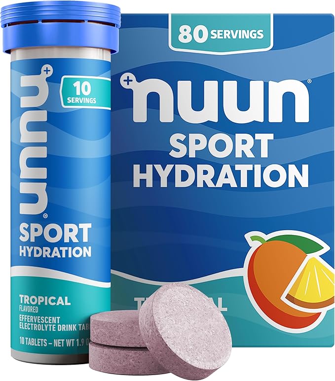 Nuun Sport Electrolyte Tablets with Magnesium, Calcium, Potassium, Chloride & Sodium, Gluten Free & Vegan, Tropical, 8 Pack (80 Servings Total)