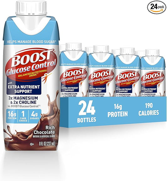BOOST Glucose Control Ready to Drink Nutritional Drinks with Extra Nutrient Support Drink, Rich Chocolate, 8 Fl Oz, Pack of 24