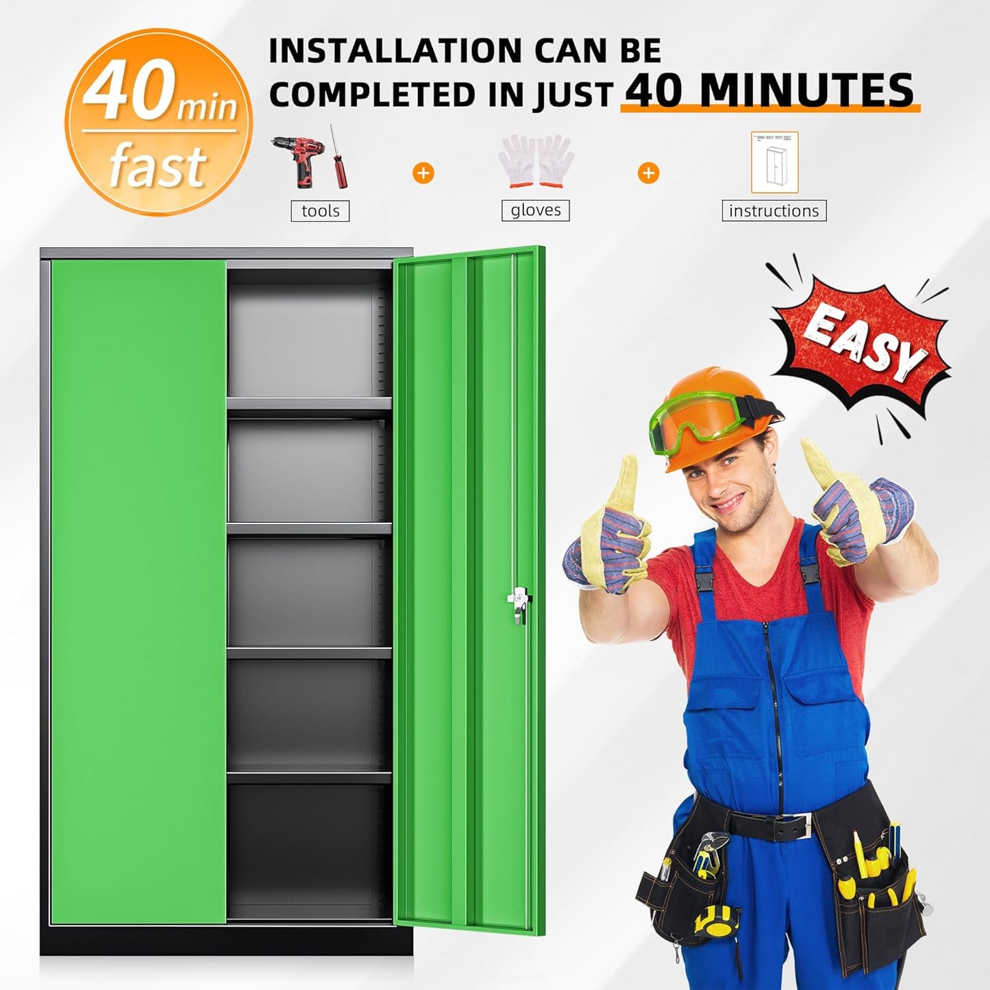 INTERGREAT Storage Cabinet, 72” Steel Locking Closet with Doors and 4 Adjustable Shelves, Tool Unit for Home Office, Garage & Tall Lockable File Cabinet, Black Green.