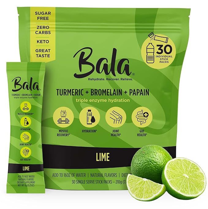 BALA Enzyme Hydration & Sugar-Free Drink Mix Powder - May contributes to Overall Wellness - Lime 0.25oz (30 Count)