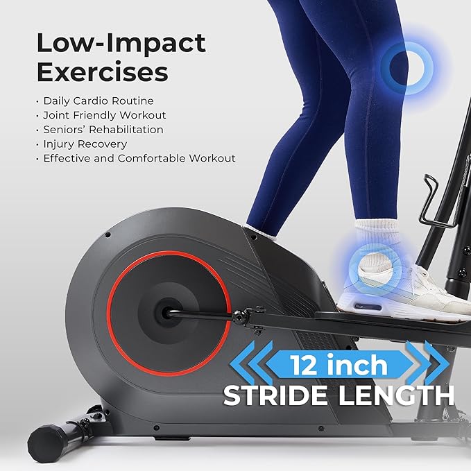Sunny Health & Fitness Smart Upright Elliptical w/Pulse Sensor Built-in, Indoor Full-Body Cross-Training & Cardio Exercise Machine for Home, Free SunnyFit App Connection, Optional Long Stride Length