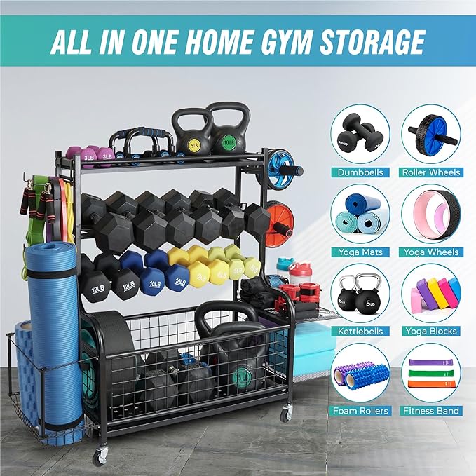 STUFFSTASH Dumbbell Rack, Heavy Duty Adjustable Weight Rack for Home Gym with Extra Strong Sheet Steel Shelf and Base, Home Gym Storage Weight Rack for Home Gym Dumbbells, Kettlebell Rack