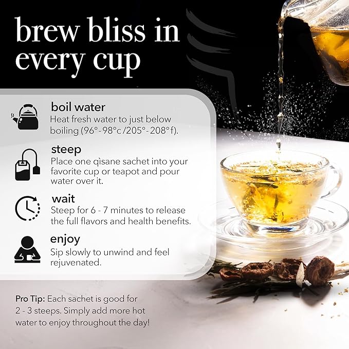 qìsane Honeysuckle Tea with Chinese Medicinal Plants - Dried Honeysuckle Flowers, Self Heal Spike, Lemon Verbena & Monkfruit to Help Support Detox & Ease Discomfort - 10 sachets (~30 cups)