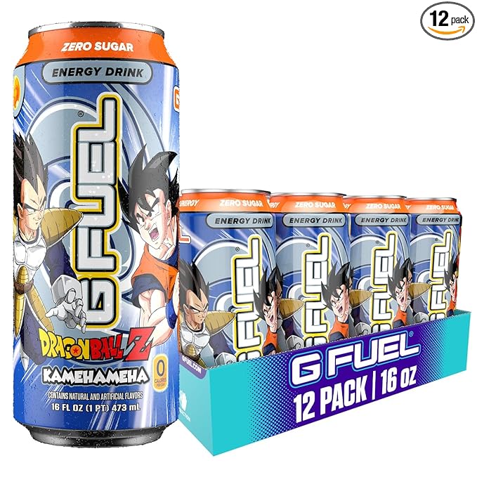 G Fuel Energy Drink, Strawberry Lychee, Sugar Free Beverage with 140mg Caffeine, Daily Energy Boost with Focus Amino, Vitamin + Antioxidants, 16 oz Cans (Kamehameha, 12-Pack)