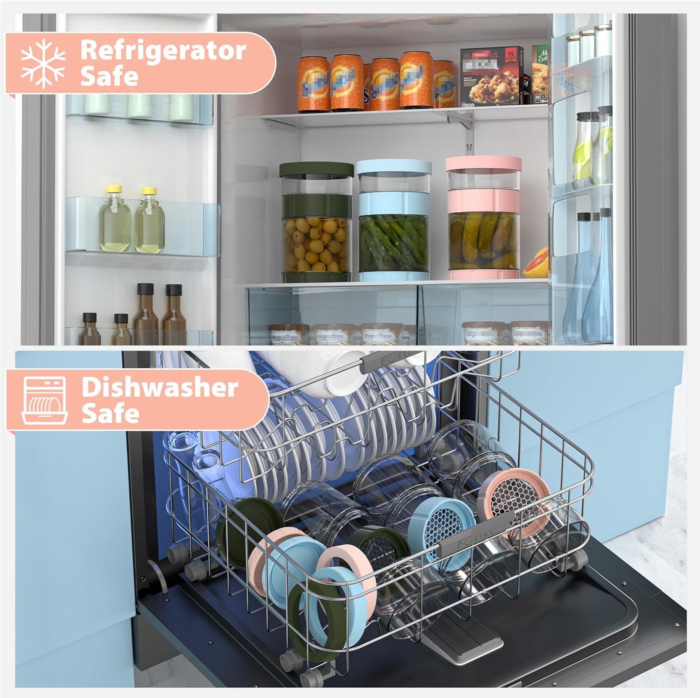 Glass Pickle Jar with Strainer Flip, 56oz Airtight Pickle Container, Leak-proof Juice Separator Pickle Flip Jar with Sealing Silicone Ring for Olive, Sliced Pickle and Jalapeno, Dishwasher Safe