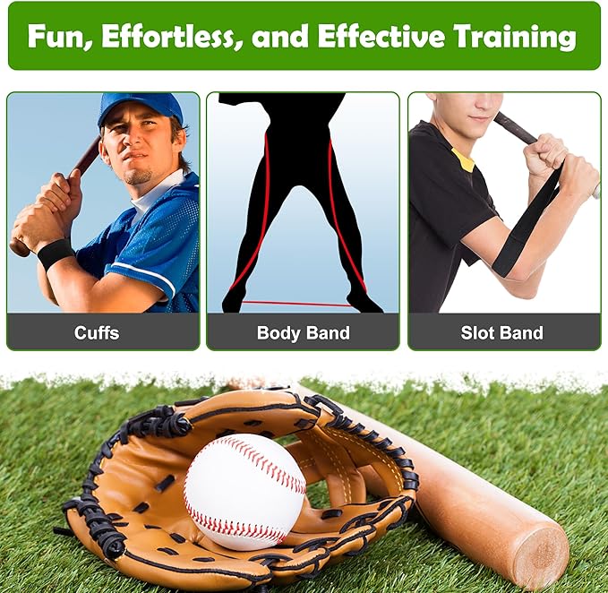codree Baseball Swing Trainer Bands- Elastic Baseball Softball Hitting Resistance Bands- Baseball Batting Training Aids Equipments for Athletes Improve Batting, Arm Strength