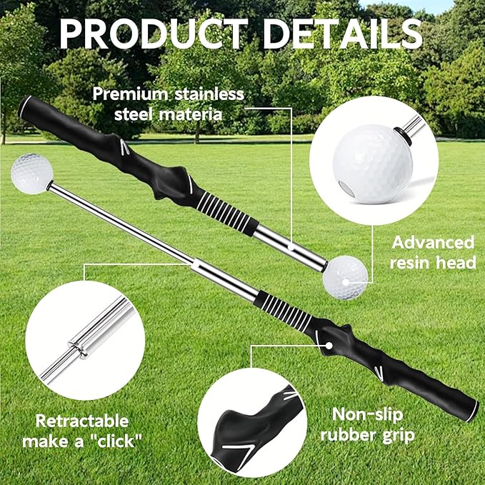 Retractable Golf Swing Training Aid - Golf Swing Trainer, Portable Grip Trainer for Indoor & Outdoor Practice, Improving Strength