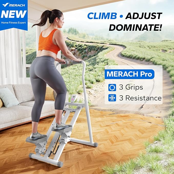 MERACH Stair Stepper for Home Gym Exercise, New Version Vertical Climber Machine for Full-Body Workout, Compact Folding Cardio Exercise Climber with Extended Step Range, Adjustable Handlebar & Pedals