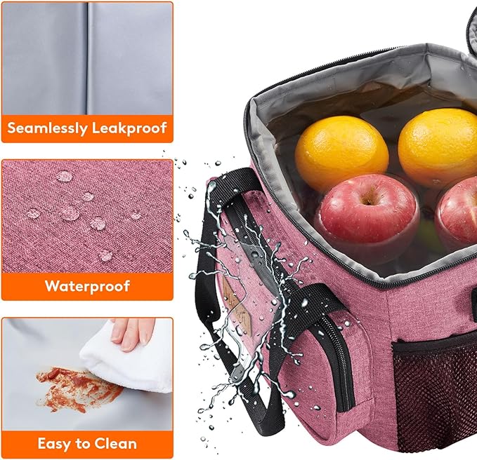 Lifewit Medium Lunch Bag Insulated Lunch Box Soft Cooler Cooling Tote for Adult Men Women, Pink 12-Can (9L)