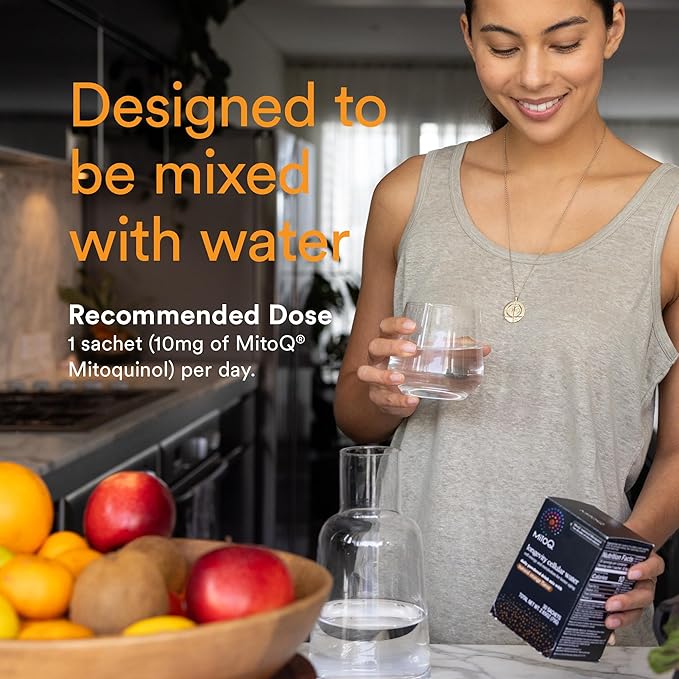 MitoQ Longevity Cellular Water Daily Powdered Drink Mix Natural Orange Flavor - Mitochondria-targeted Antioxidant - Cell Energy and Metabolism for Better Aging (Orange, 30 Packets)
