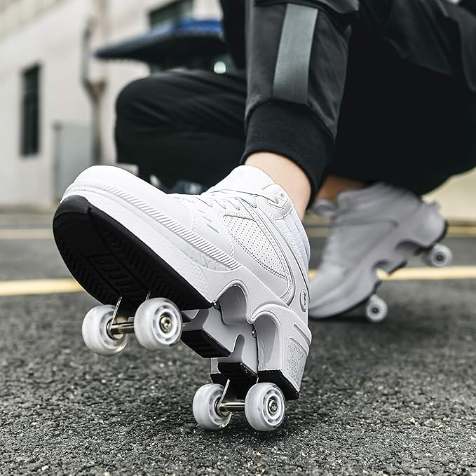 Double-Row Deform Wheel Automatic Walking Shoes Invisible Deformation Roller Skate 2 in 1 Removable Pulley Skates Skating Parkour