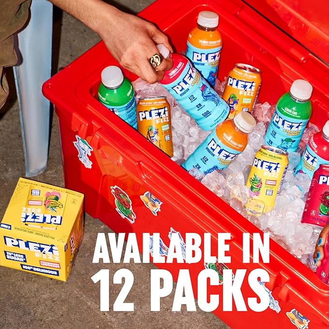 PLEZi FiZZ Strawberry Lemonade Sparkling Juice - Healthy Soda Alternative with Real Fruit Juice, No Added Sugar - Low Sugar Sparkling Drink - Good Source of Fiber, 12 Fl Oz (12 Pack)