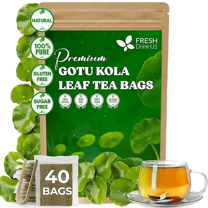 FreshDrinkUS, Premium Gotu Kola Leaf Tea β 40 Tea Bags | Pure Dried Centella Asiatica Leaves | Naturally Caffeine-Free Herbal Tea | Refreshing Aroma & Smooth Taste | Premium Herbal Infusion. Vegan