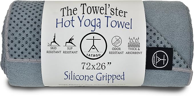 Tatago Hot Yoga Mat Towel Non Slip for Hot Yoga (72 inch) Our Hot Yoga Towel Non Slip Silicone Dabs & Absorbent Microfiber Blend Gives You More Grip As You Drip (Nube Gris-72, Standard - 72")