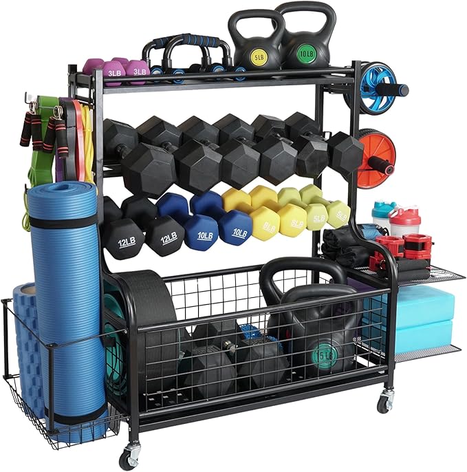 STUFFSTASH Dumbbell Rack, Heavy Duty Adjustable Weight Rack for Home Gym with Extra Strong Sheet Steel Shelf and Base, Home Gym Storage Weight Rack for Home Gym Dumbbells, Kettlebell Rack