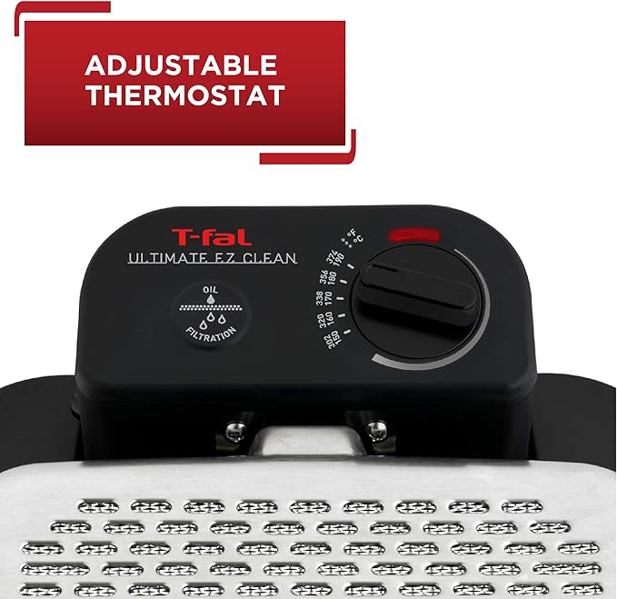 T-fal 3.5L Stainless Steel Deep Fryer with Basket, 1700W Electric Deep Fryer with Basket and Lid, Oil Filtration, Temp Control, Digital Timer, Dishwasher Safe Parts