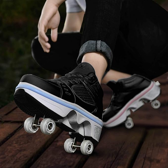 Double-Row Deform Wheel Automatic Walking Shoes Invisible Deformation Roller Skate 2 in 1 Removable Pulley Skates Skating Parkour