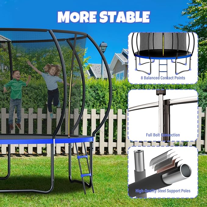 Trampoline 8FT 10FT 12FT 14FT 16FT, Outdoor Trampolines for Kids and Adults, Recreational Trampoline with Enclosure Net & Ladder, Round Trampoline ASTM Approved, 400/450LBS Weight Capacity