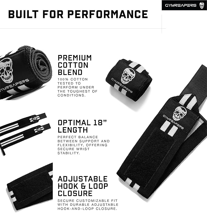Gymreapers Weightlifting Wrist Wraps (IPF Approved) 18" Professional Quality Wrist Support with Heavy Duty Thumb Loop - Best Wrap for Powerlifting Competition, Strength Training, Bodybuilding