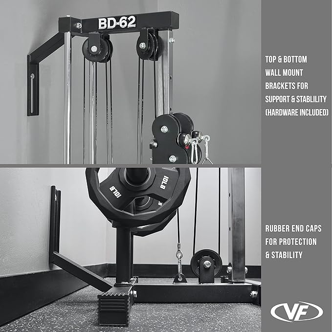 Valor Fitness BD-62 Wall Mounted Cable Machine with Adjustable Dual Pulley System Functional Home Gym Workout Equipment