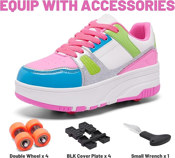 Roller Skate Shoes for Kids Girls Boys Detachable Wheeled Fashion Sneakers
