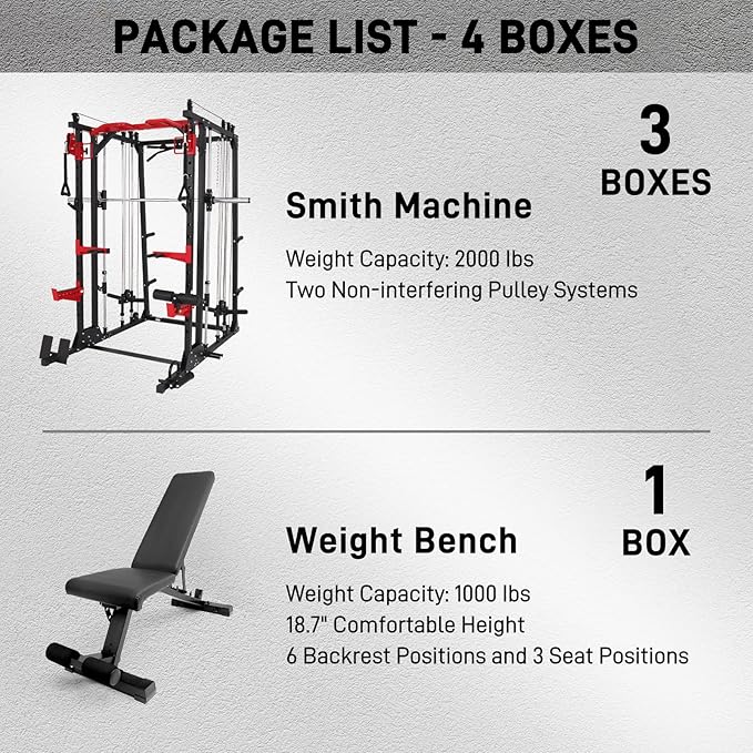 Smith Machine with LAT-Pull Down System & Cable Crossover Machine, 2000LBS Power Cage Rack for Garage Workout & Home Gym
