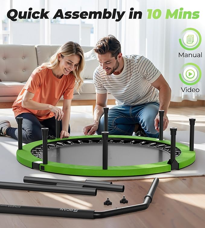 BCAN 40"/48" Foldable Mini Trampoline, Rebounder Trampoline for Adults, U/T Shape Adjustable Foam Handle, Exercise Rebounder for Adults Indoor/Garden Workout, Max Load 330lbs/440lbs