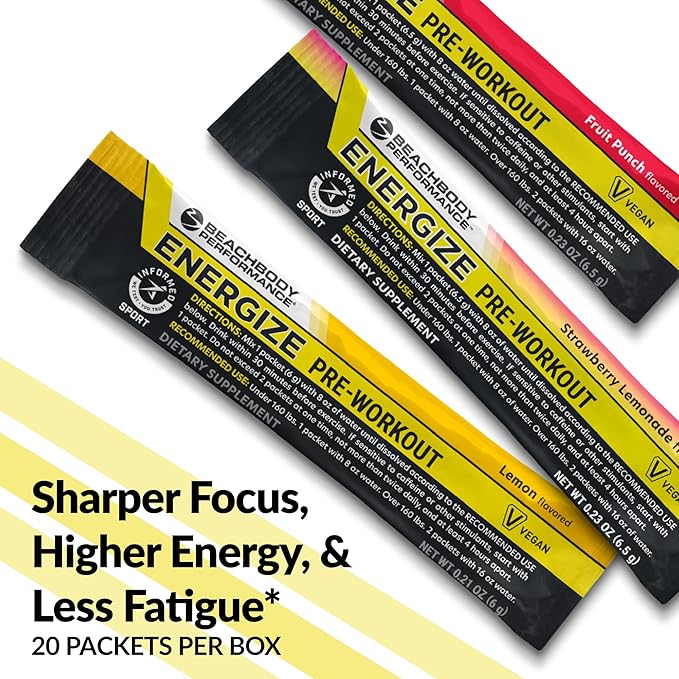 BODi Energize Pre Workout Powder - Beta-Alanine, Quercetin & Low-Dose Caffeine Formula for Enhanced Energy & Focus, Increase Energy & Endurance Supplement, Strawberry Lemonade Flavored, 20 Sticks