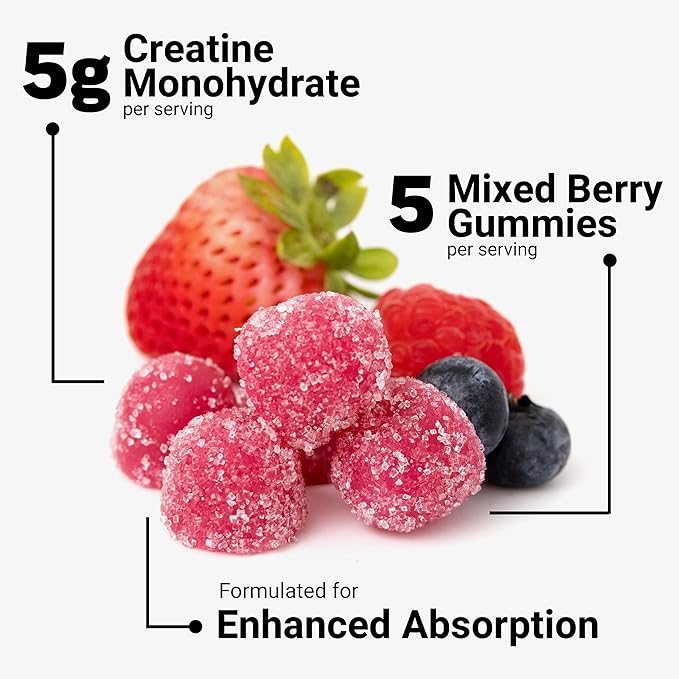 Force Factor Creatine Monohydrate Gummies, 5g Dose for Men & Women to Support Muscle, Strength, Recovery, Cognitive Health & Memory, Mixed Berry, 150 Gummies