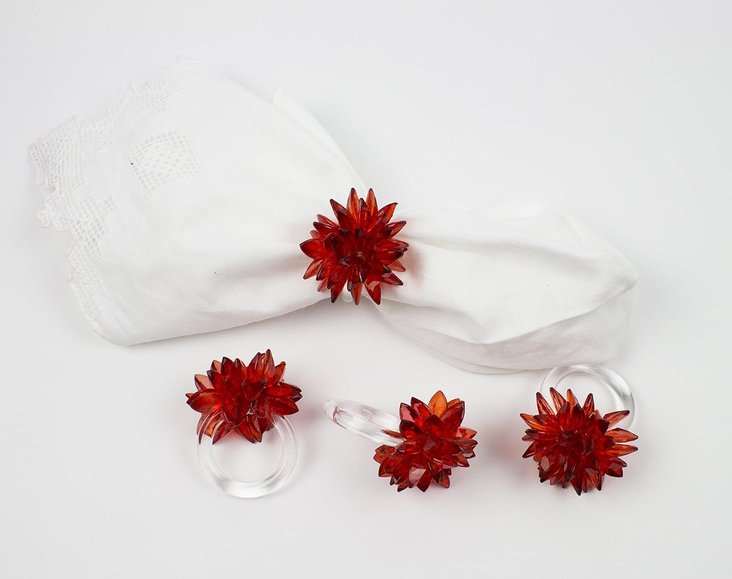 Fennco Styles Crystal Design Collection Napkin Rings - Set of 4 (Red, 2"x2")