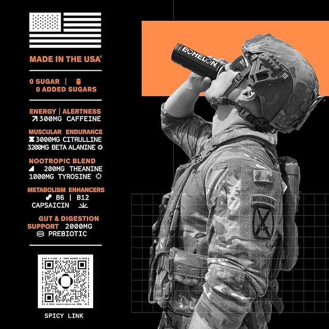 Echelon Pre-Workout Energy Drink - 12-Pack, Mango Reaper - Peak Performance, Sustained Energy, Focus and Endurance Dietary Supplement - 300mg of Caffeine, Beta-Alanine, L-Theanine & Fiber - Vegan