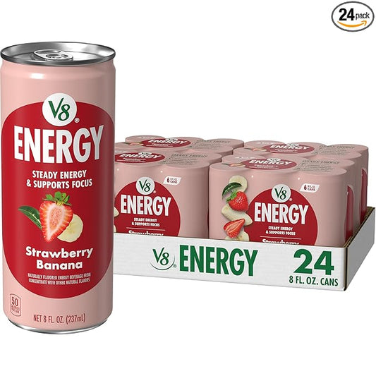 V8 +Energy Strawberry Banana Juice Energy Drink, 8 fl oz Can (24 Pack)