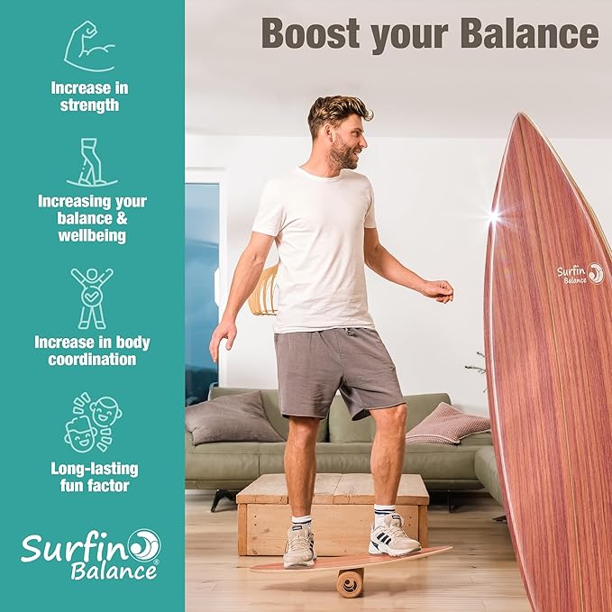 Board - unique board incl. corc roller, corc hemisphere and balance ball - surf balance board - balance training - balance board kids - balance board wood