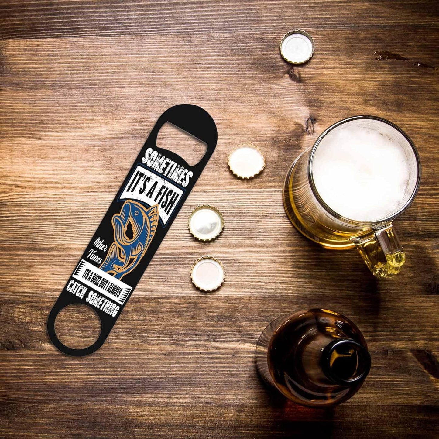 Fishing Stainless Steel Bottle Opener Vintage Letters Sometimes It's A Fish Flat Beer Bottle Opener Keychain for Home Kitchen Bar Restaurant Party Birthday Gift