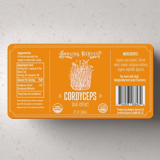 Hodgins Harvest Organic Cordyceps Tincture | Made with Mushrooms Grown On Our Farm in The USA | Dual Extract | Extra-Concentrated (2 fl oz)