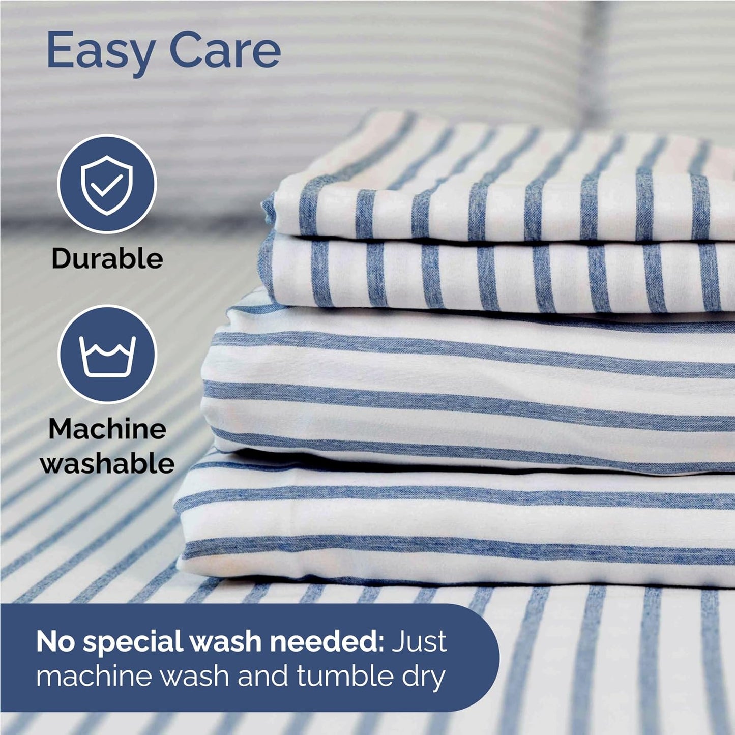Full Size 4 Piece Sheet Set - Comfy Breathable & Cooling Bed Sheets Set - Hotel Luxury Bedding for Women, Men, Kids, Teens, Boys & Girls - Deep Pockets, Soft, Wrinkle Free - Oeko-Tex - Blue Stripes 2