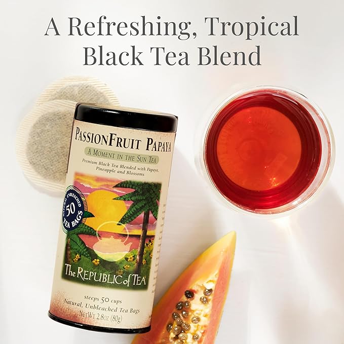 The Republic of Tea – PassionFruit Papaya Black Tea Bags, Naturally Caffeinated, 50 Servings