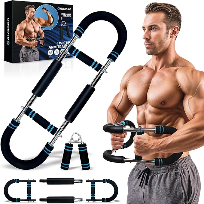 Twister Arm Trainer, 40-100lbs Adjustable Power Twister Bar for Men and Women, Chest Exerciser Forearm Strengthener for Upper Body Fitness Training, Portable Spring Resistance Exercise Equipment