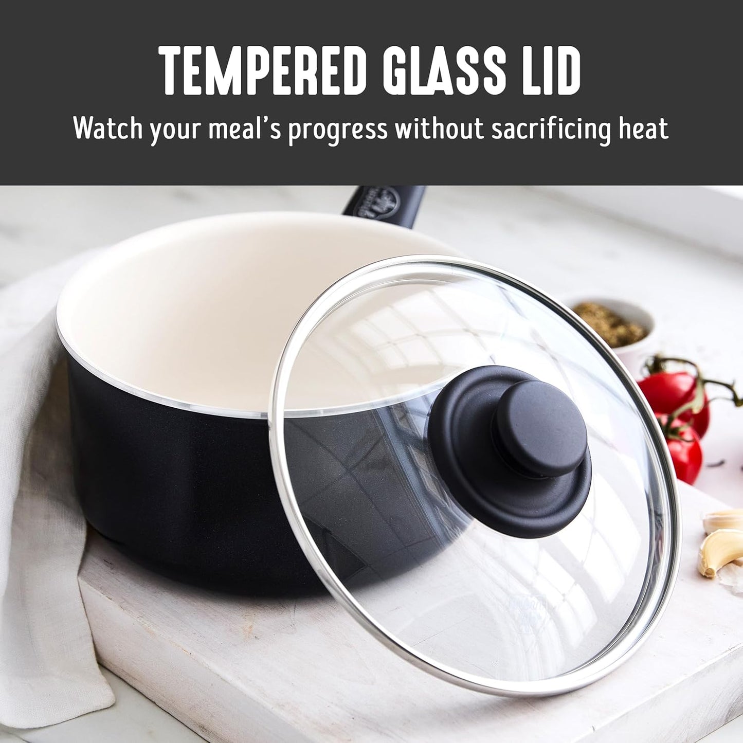 GreenLife 2 Quart Ceramic Nonstick Saucepan with Lid, PFAS-Free, Stay-Cool Handle, Multipurpose Kitchen Cooking Pot, Dishwasher & Oven Safe, Black