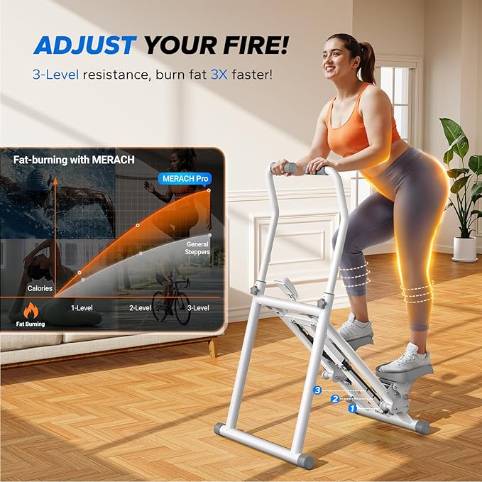 MERACH Stair Stepper for Home Gym Exercise, New Version Vertical Climber Machine for Full-Body Workout, Compact Folding Cardio Exercise Climber with Extended Step Range, Adjustable Handlebar & Pedals