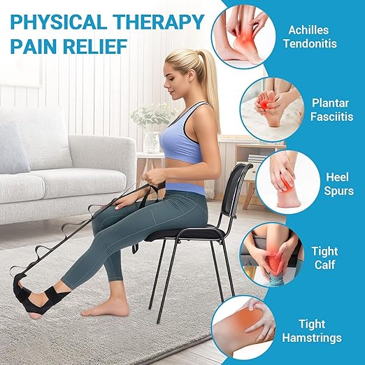 lefeke Foot and Calf Fascia Stretcher for Plantar Fasciitis, Achilles Tendonitis, Yoga Straps for Stretching, Adjustable Stretch Strap for Foot Leg Thigh(Black)