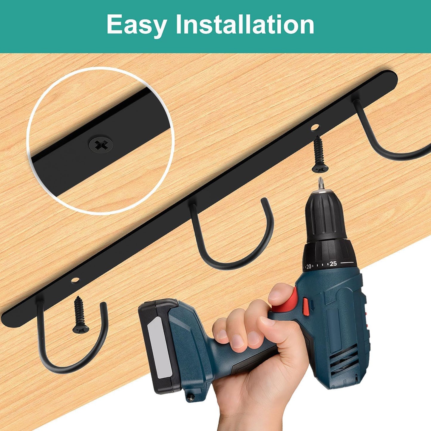 3 Pack Mug Hooks Under Cabinet, Hanging Coffee Mug Holder for Kitchen Cabinet/Shelf, Coffee Mug Organizer with 9 Hooks, for Mugs, Cups, Kitchen Utensils Display, Black