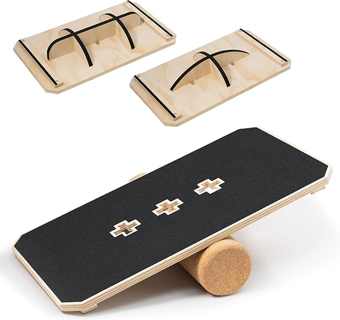 Multi-Optional Wooden Balance Board for all kind of balance tranning, Extra-Large Anti-Slip Wobble, Rocker and Plank Board for Balance and Core Training, Balancing Board for Under Desk