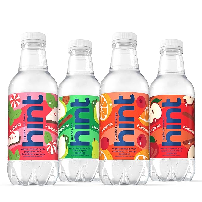 Hint Fruit-Infused Bottled Water, Winter Variety Pack - Sugar Free Flavored Water with Zero Calories, Naturally Flavored, and No Artificial Sweeteners - 16 Fl Oz (Pack of 12)