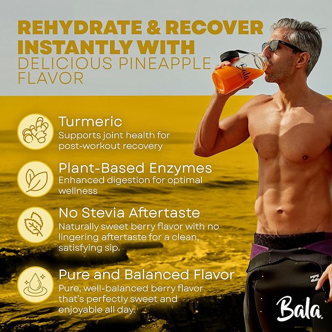Bala Enzyme Hydration & Sugar-Free Drink Mix - Turmeric, Bromelain, Papain - Immunity, Mobility - Pineapple 0.25oz (30 Count)