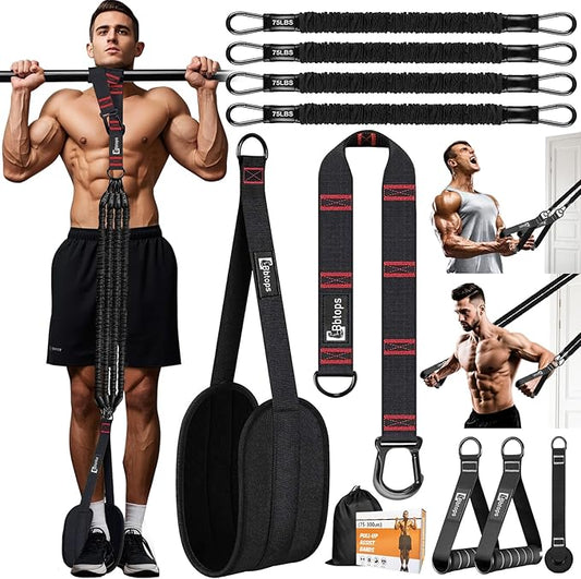Pull Up Assistance Bands,Up to 300 lbs Assistance,Adjustable Heavy Duty 4 Resistance Bands for Pull up, with Feet/Knee Rest, Handle and Door Anchor for Home Gym Fitness Exercise Strength Training