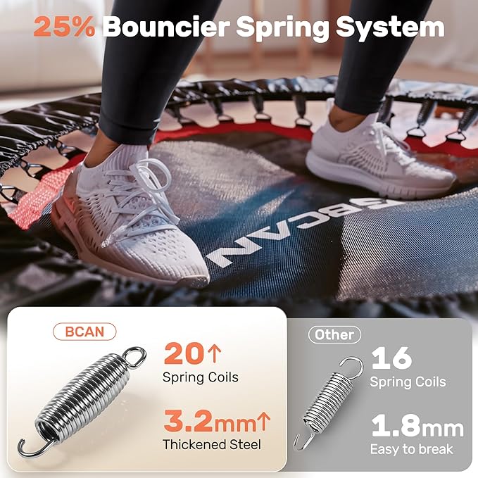 BCAN 40/48" Foldable Mini Trampoline Max Load 330lbs/440lbs, Fitness Rebounder with Adjustable Foam Handle, Exercise Trampoline for Adults Indoor/Garden Workout