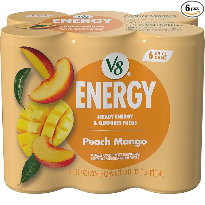 V8 Energy Peach Mango Energy Drink, 8 fl oz Can (6 Pack)